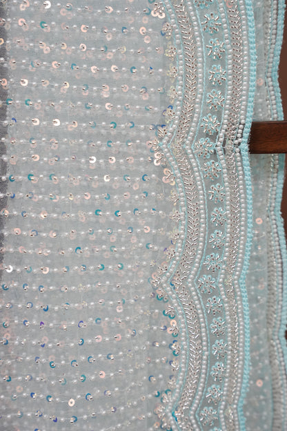 Party Wear Saree with All-Over Bead & Sequin Embellishments - Ice Blue