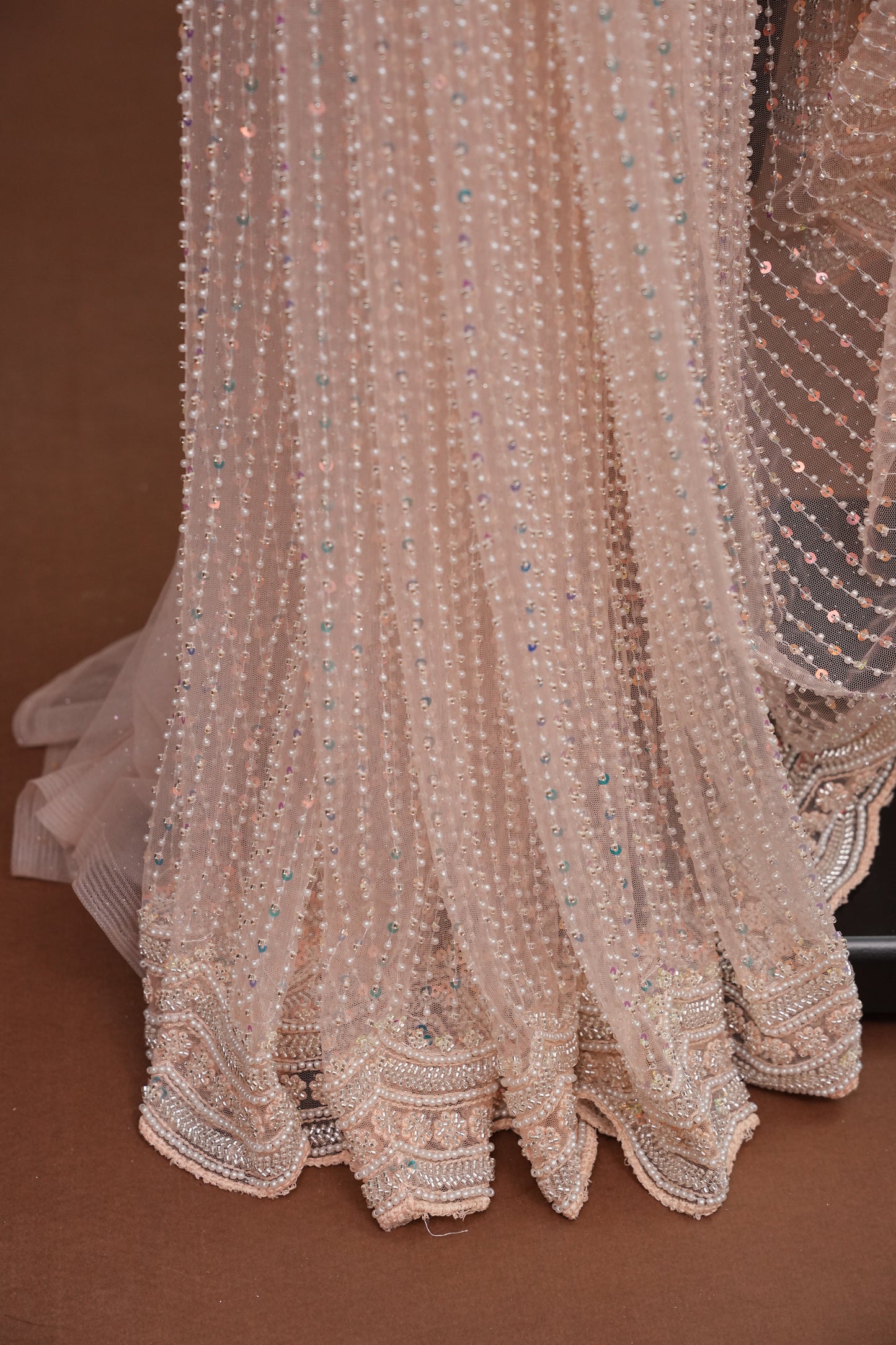 Party Wear Saree with All-Over Bead & Sequin Embellishments - Blush Nude