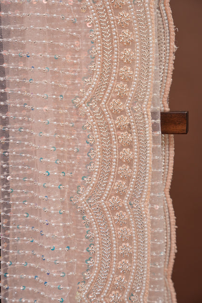 Party Wear Saree with All-Over Bead & Sequin Embellishments - Blush Nude