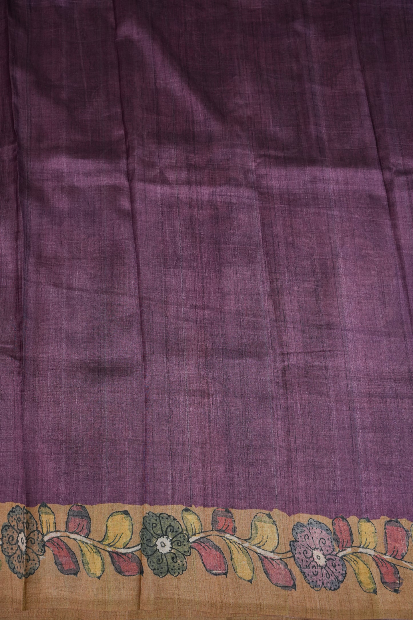 Tussar Saree with Kalamkari Body & Patola-Inspired Border and Pallu – Rust & Purple