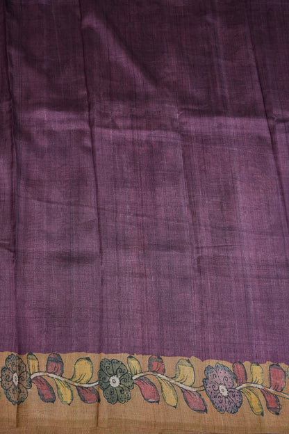 Tussar Saree with Kalamkari Body & Patola-Inspired Border and Pallu – Rust & Purple