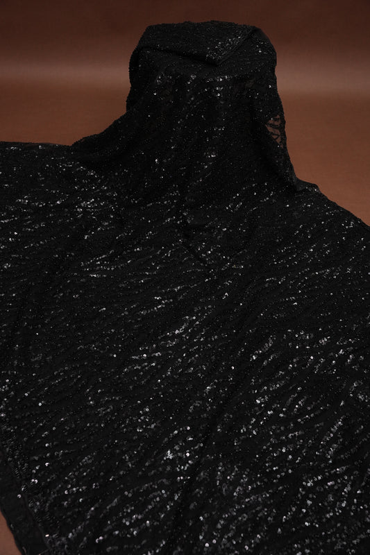 Party Wear Saree with Silver Bead & Sequin Embellishments - Black