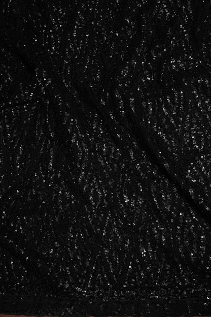 Party Wear Saree with Silver Bead & Sequin Embellishments - Black