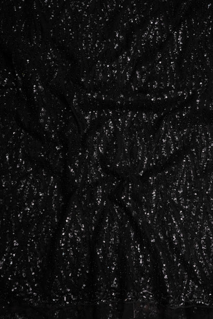 Party Wear Saree with Silver Bead & Sequin Embellishments - Black
