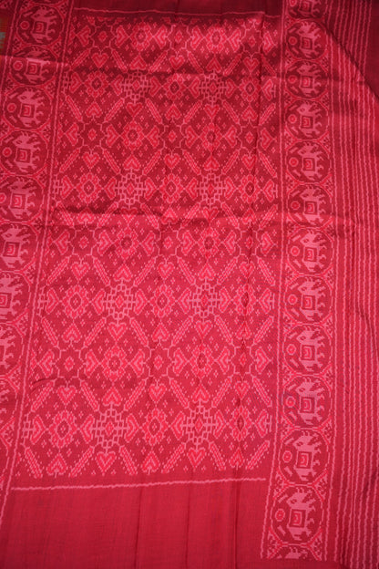 Tussar Saree with Kalamkari Body & Patola Border and Pallu – Grey & Red