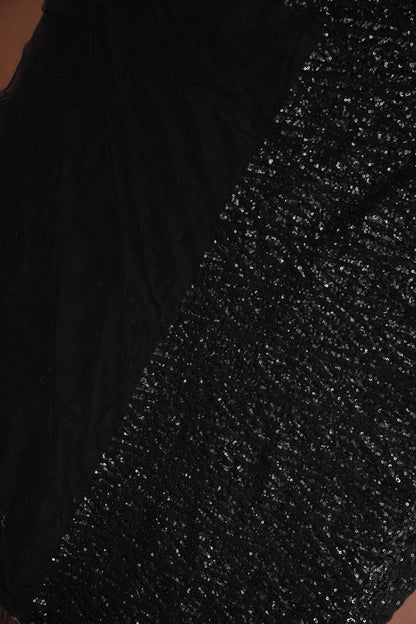 Party Wear Saree with Silver Bead & Sequin Embellishments - Black