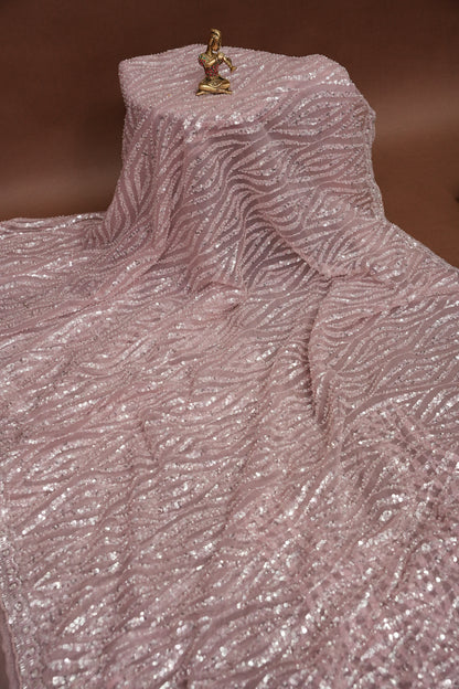 Party Wear Saree with All-Over Silver Bead & Sequin Embellishments - Blush Pink