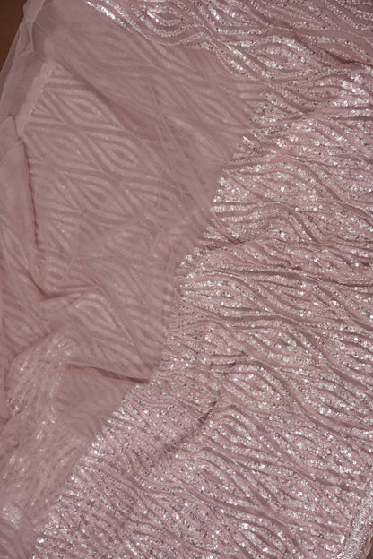 Party Wear Saree with All-Over Silver Bead & Sequin Embellishments - Blush Pink
