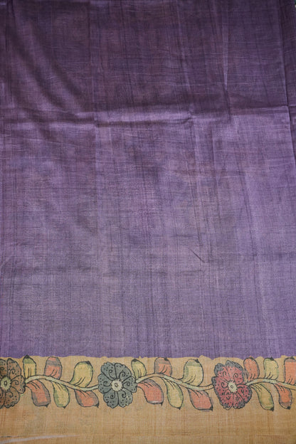 Tussar Saree with Kalamkari Body & Pictorial Pallu – Beige & Lavender Purple