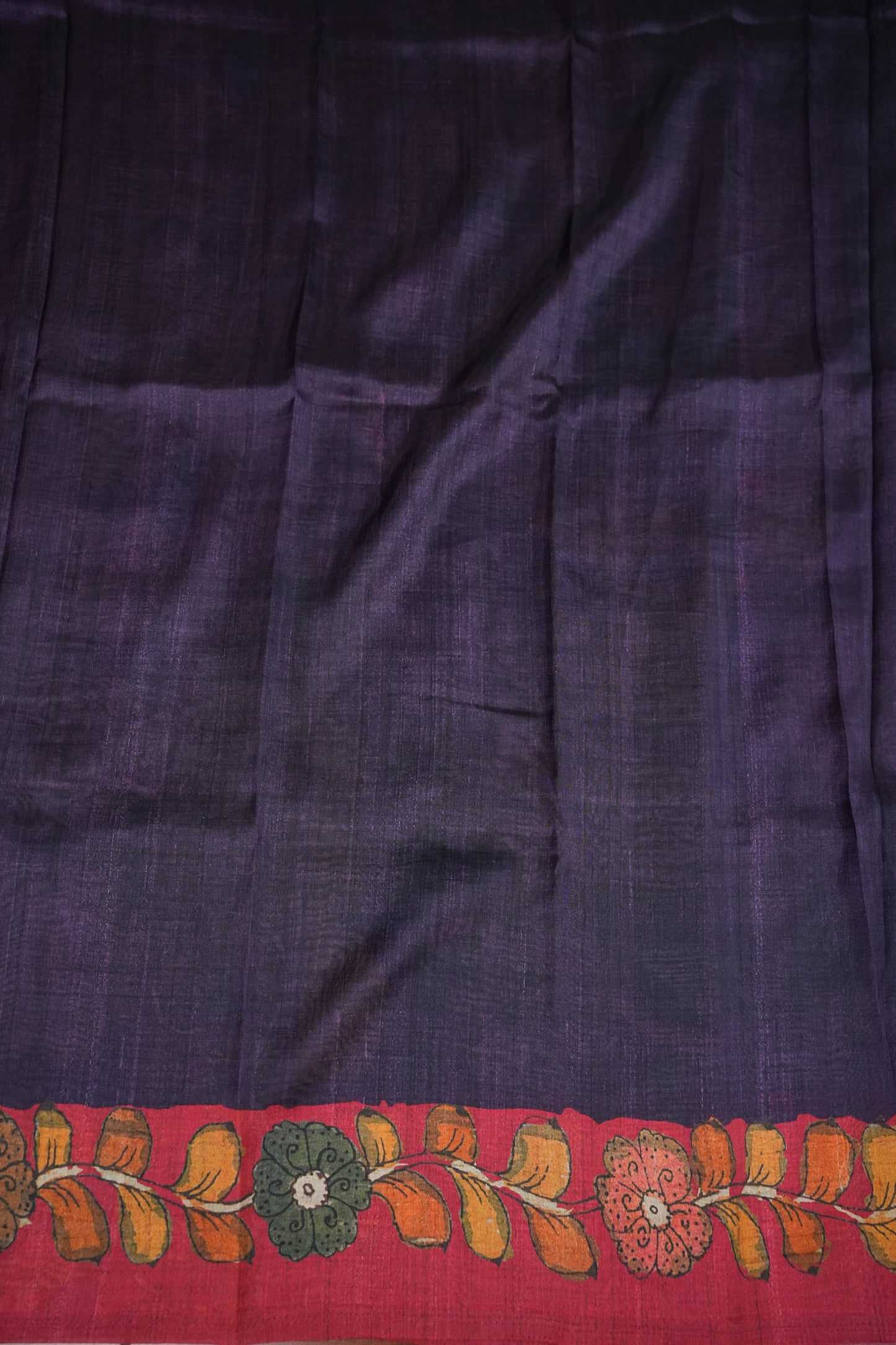 Tussar Saree with Kalamkari Body & Patola-Inspired Pallu – Rust Orange & Deep Purple