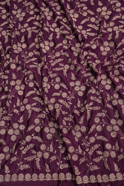 Party Wear Chinon Crepe Silk Saree with Zari Floral Jaal - Rich Plum