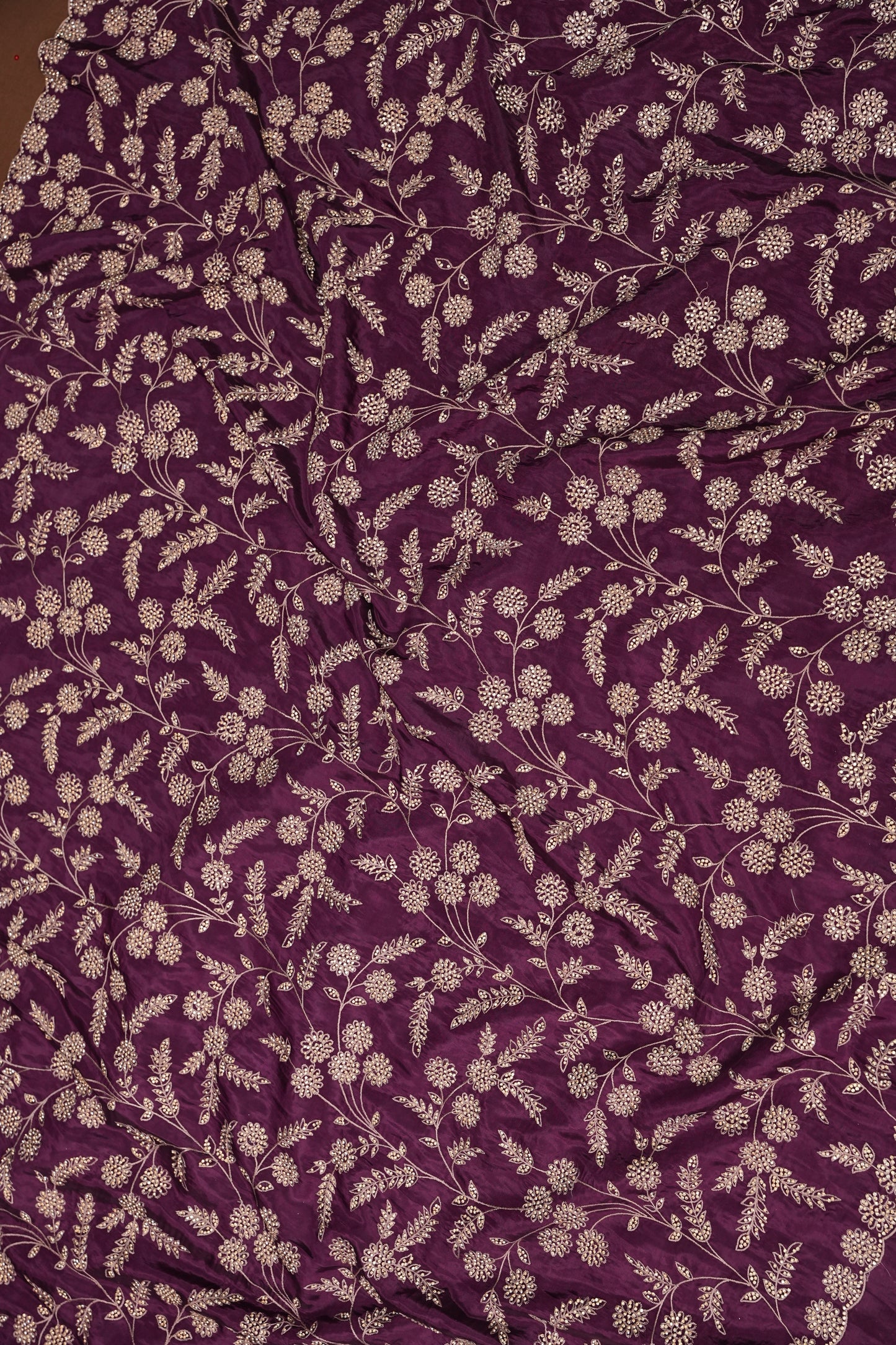 Party Wear Chinon Crepe Silk Saree with Zari Floral Jaal - Rich Plum