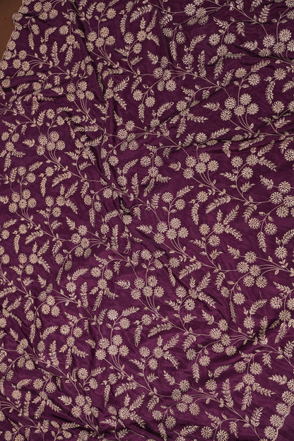 Party Wear Chinon Crepe Silk Saree with Zari Floral Jaal - Rich Plum