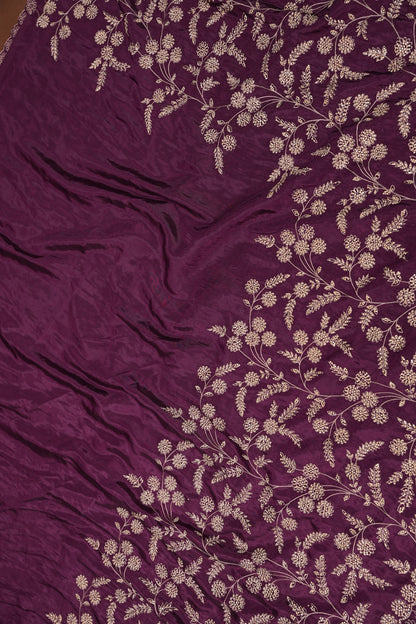 Party Wear Chinon Crepe Silk Saree with Zari Floral Jaal - Rich Plum