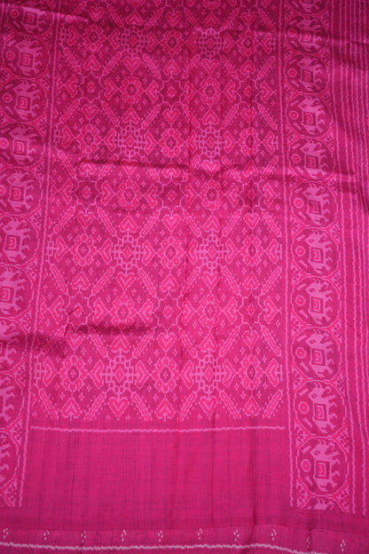 Tussar Saree with Kalamkari Body & Patola Border and Pallu – Mustard & Rani Pink
