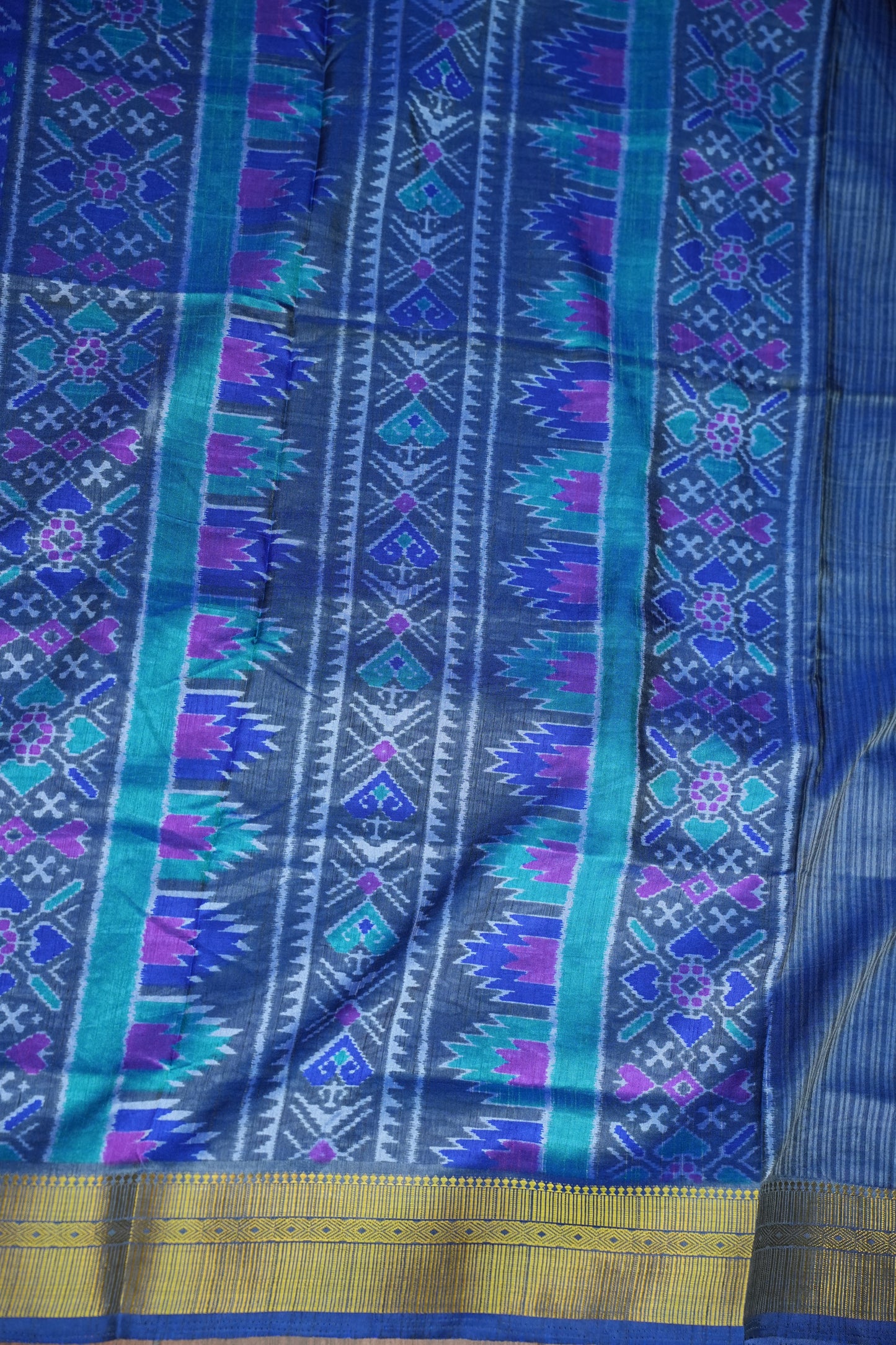 Royal Blue Semi Silk Saree with Elegant Ikat-Inspired Weaves & Designer Pallu