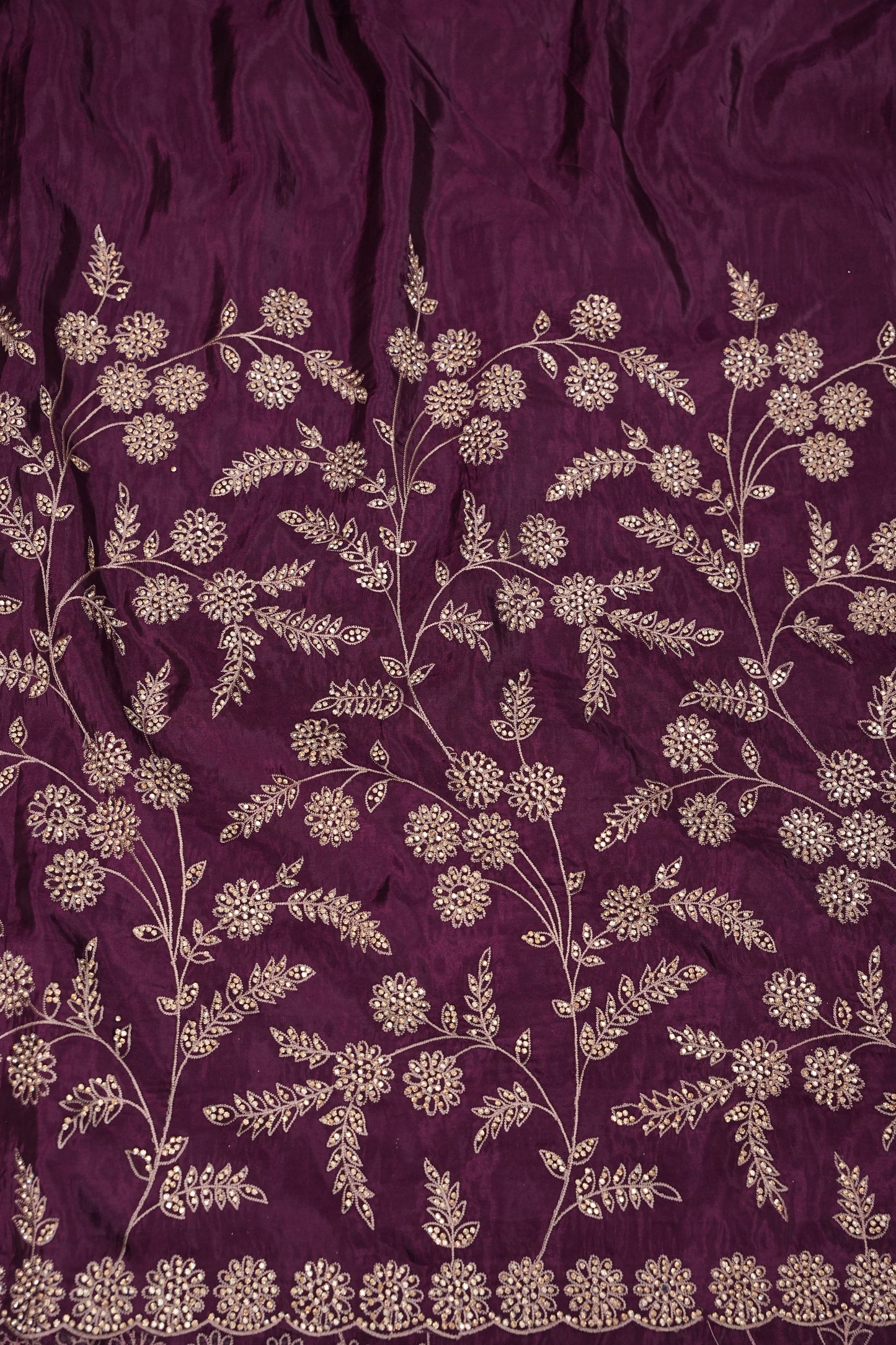 Party Wear Chinon Crepe Silk Saree with Zari Floral Jaal - Rich Plum