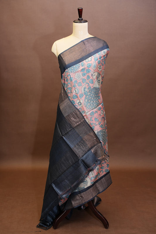 Purely Handpainted Kalamkari Tussar Silk Saree