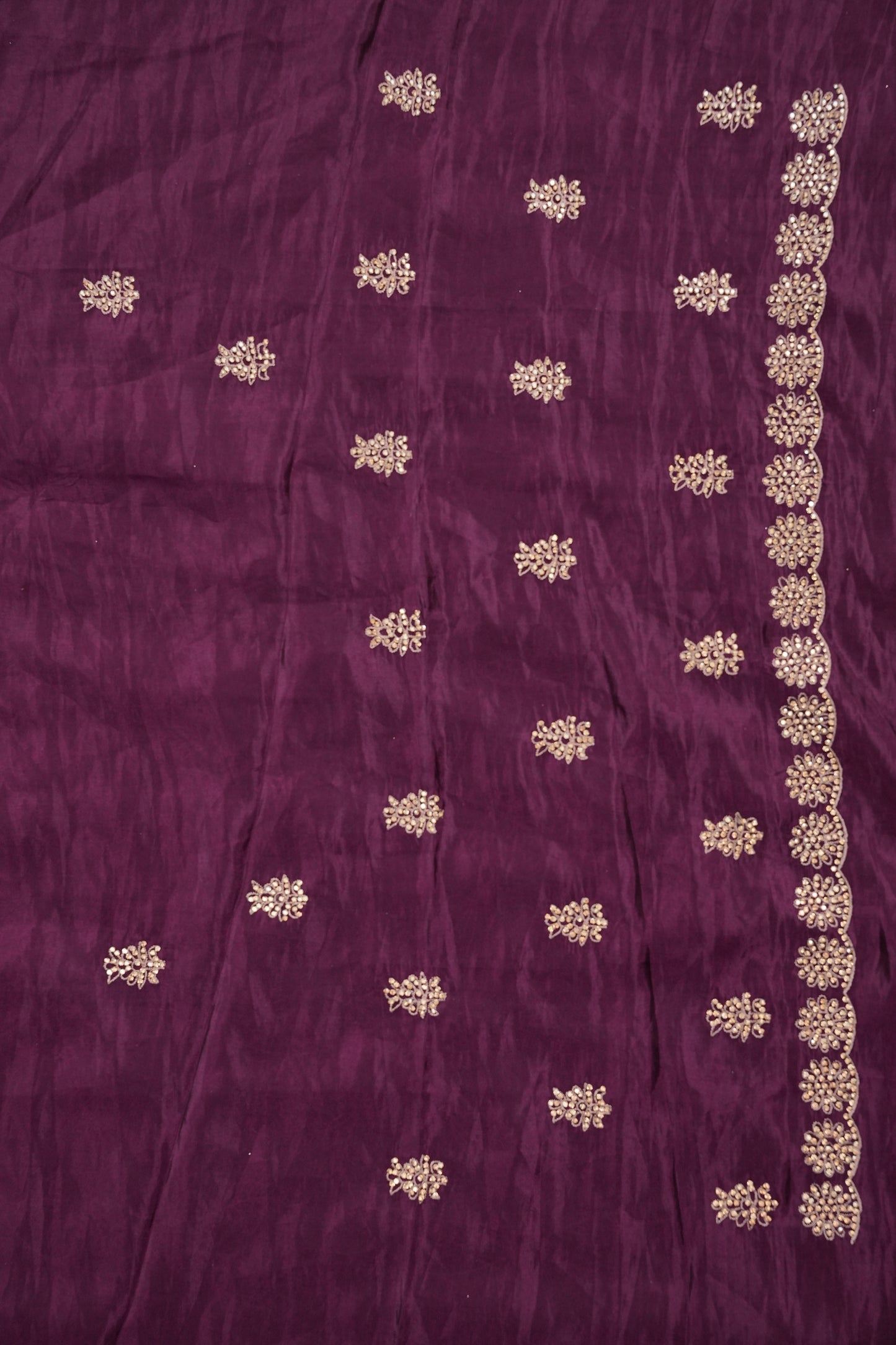 Party Wear Chinon Crepe Silk Saree with Zari Floral Jaal - Rich Plum