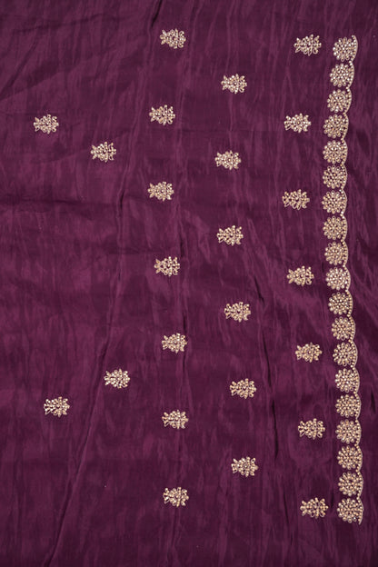 Party Wear Chinon Crepe Silk Saree with Zari Floral Jaal - Rich Plum