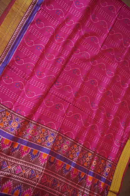 Magenta Pink Semi Silk Saree with Elegant Ikat-Inspired Weaves & Designer Pallu