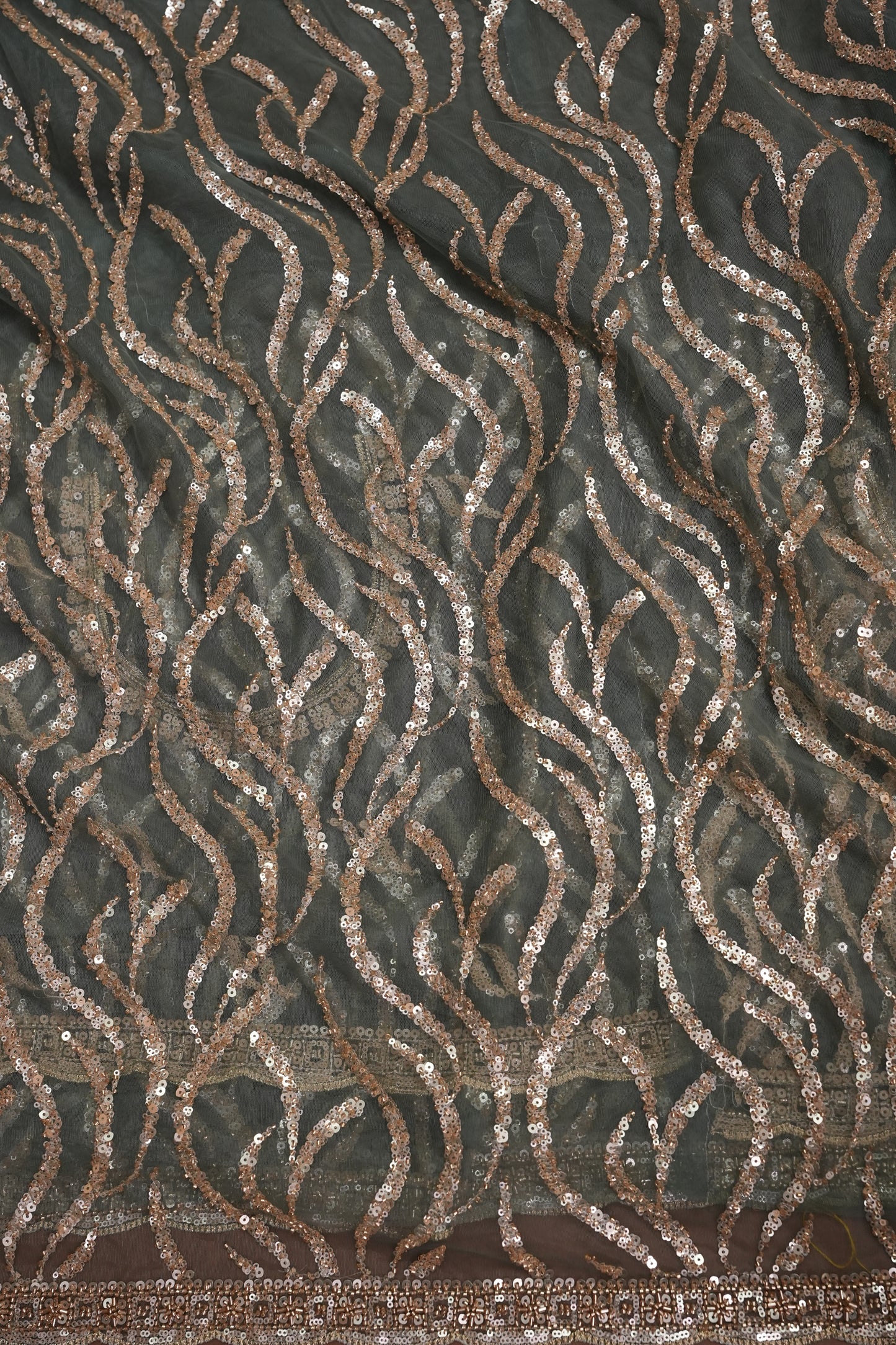 Party Wear Saree with Silver Bead & Sequin Embellishments - Deep Grey