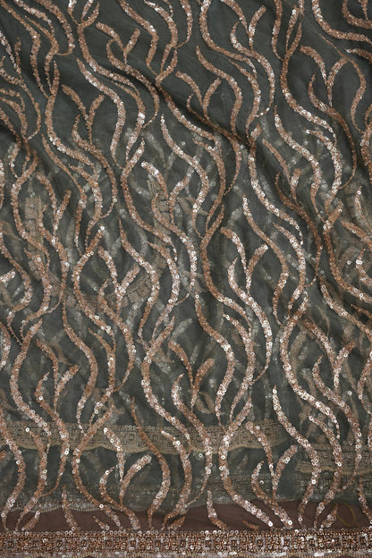 Party Wear Saree with Silver Bead & Sequin Embellishments - Deep Grey