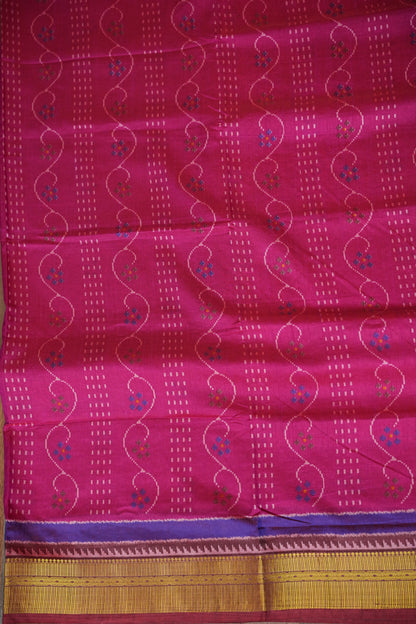 Magenta Pink Semi Silk Saree with Elegant Ikat-Inspired Weaves & Designer Pallu