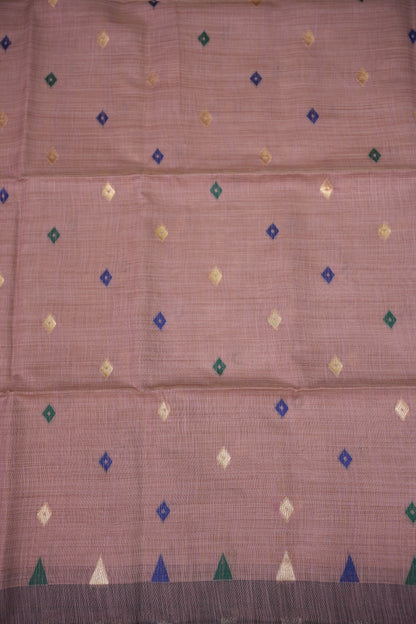 Khaddi Cotton Saree with Jamdani Pallu – Dusty Mauve & Royal Blue