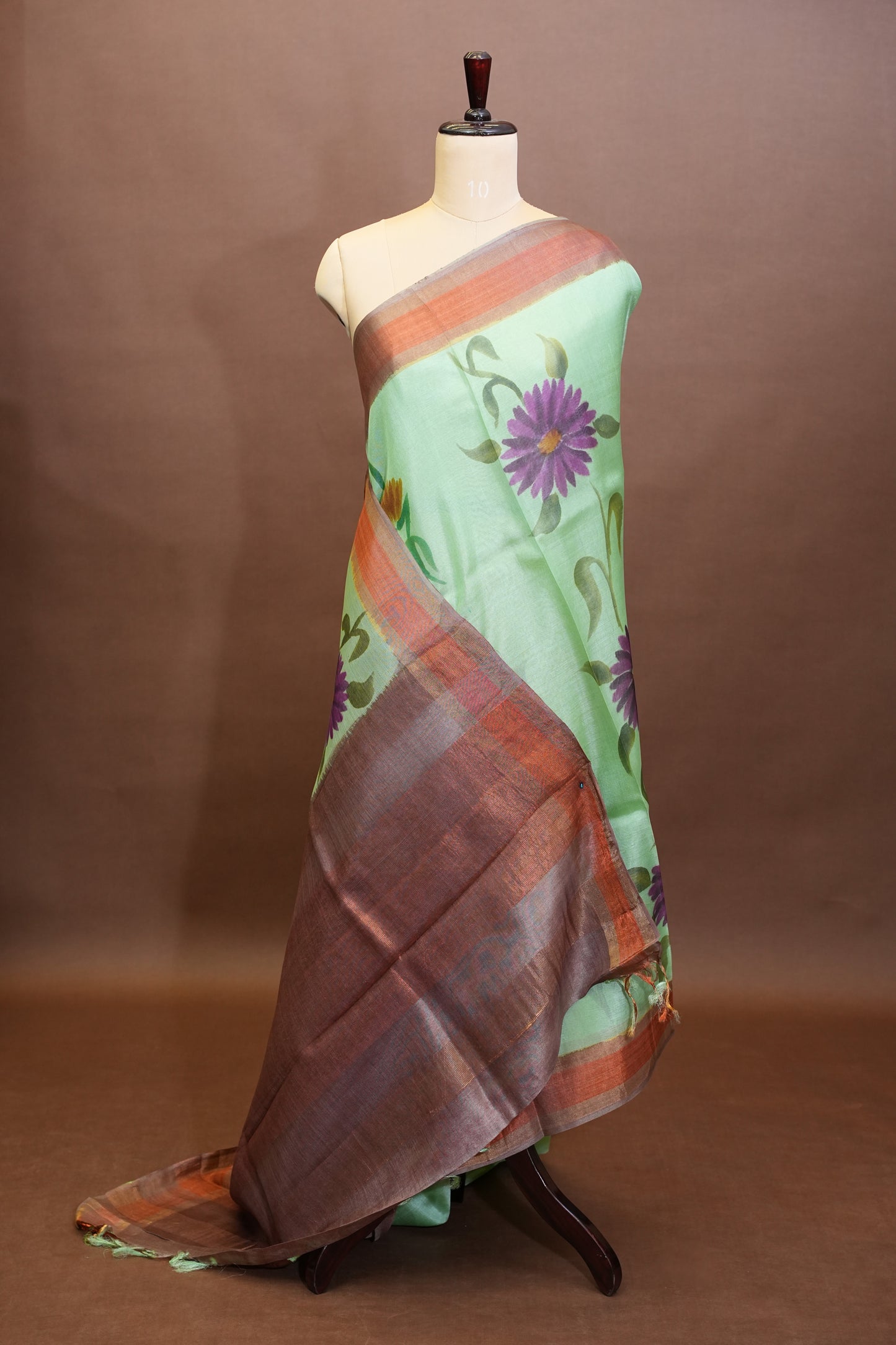 Floral Printed Pure Tussar Silk Saree-Pistachio|Silk Mark Certified