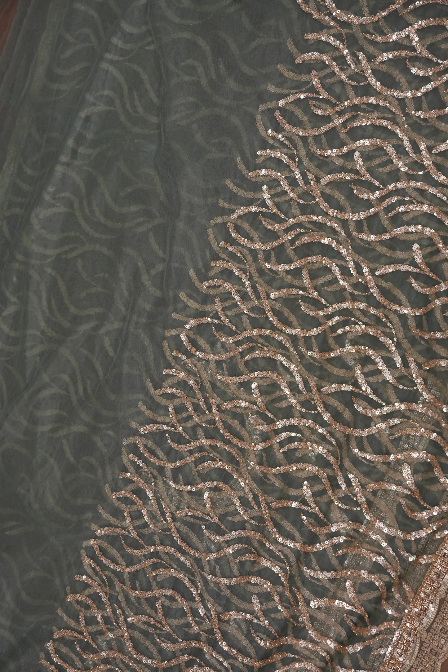 Party Wear Saree with Silver Bead & Sequin Embellishments - Deep Grey