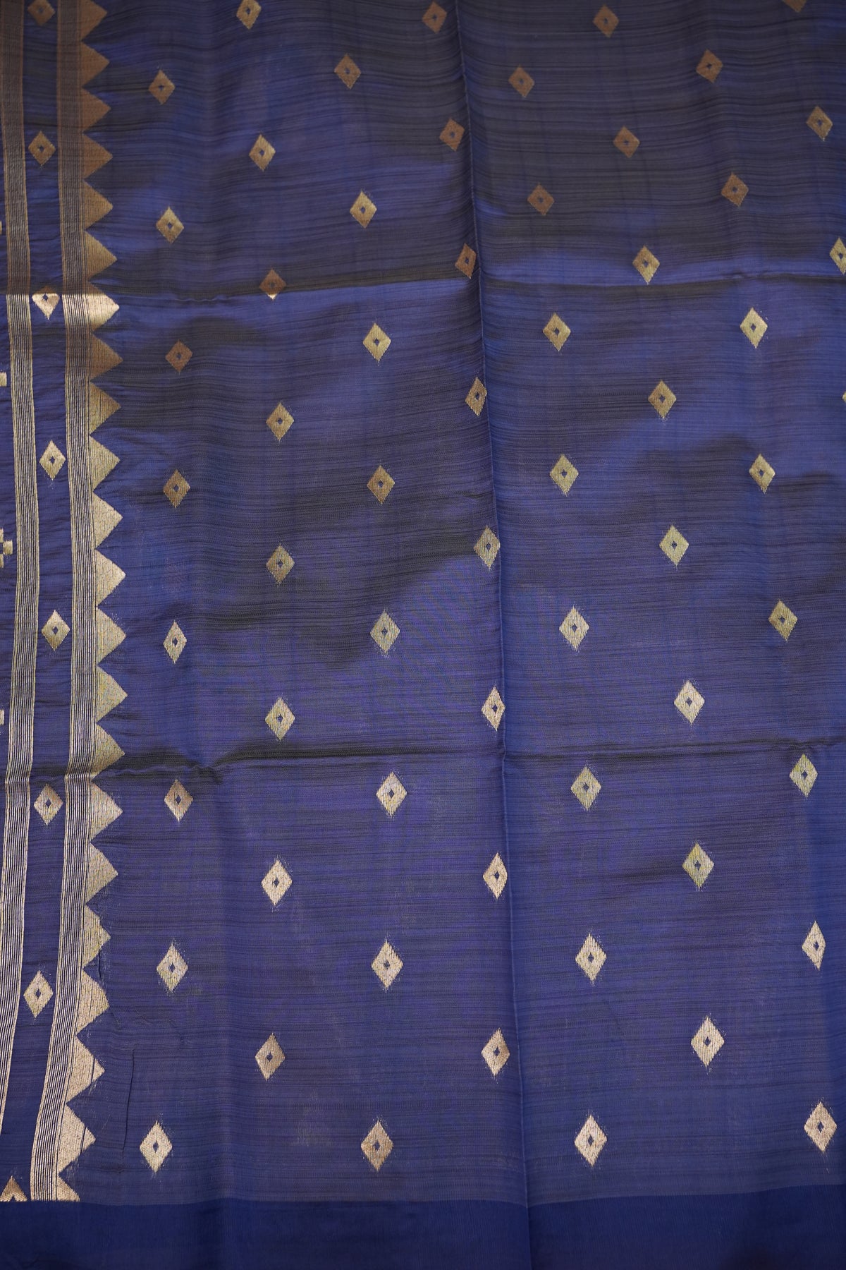 Khaddi Cotton Saree with Jamdani Pallu – Dusty Mauve & Royal Blue