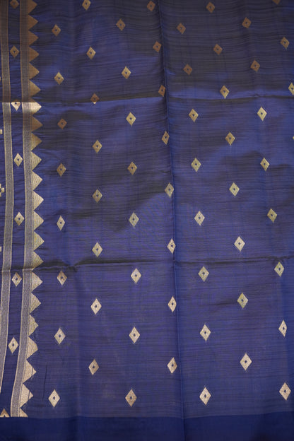 Khaddi Cotton Saree with Jamdani Pallu – Dusty Mauve & Royal Blue