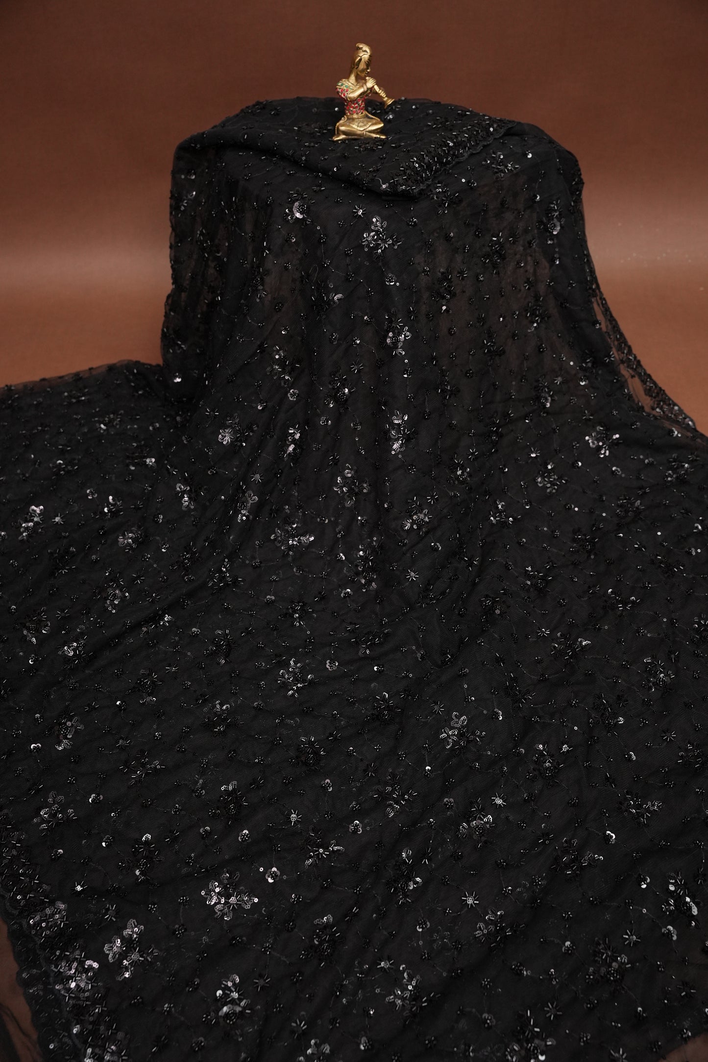 Party Wear Net Saree with Sequins & Ready to wear blouse - Black