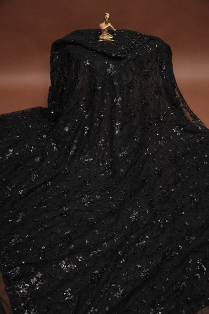 Party Wear Net Saree with Sequins & Ready to wear blouse - Black
