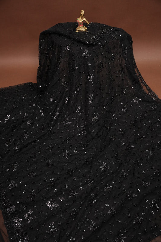 Party Wear Net Saree with Sequins & Ready to wear blouse - Black
