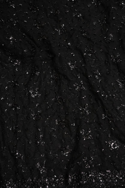 Party Wear Net Saree with Sequins & Ready to wear blouse - Black