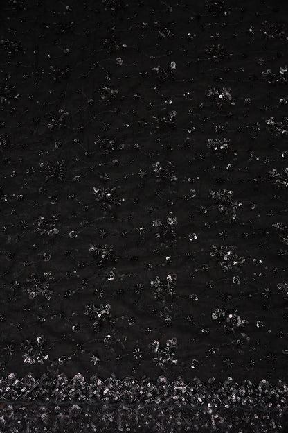 Party Wear Net Saree with Sequins & Ready to wear blouse - Black