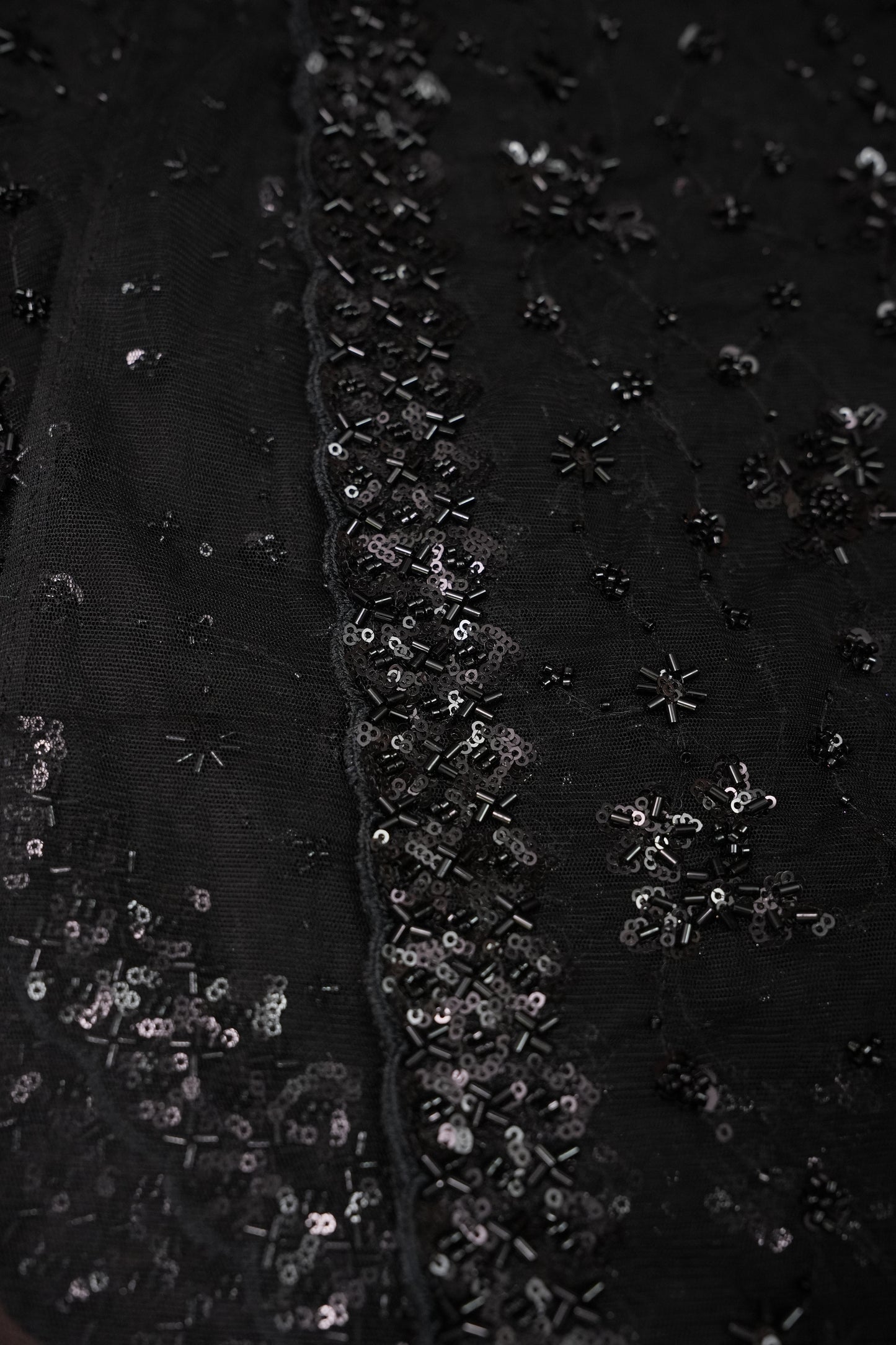 Party Wear Net Saree with Sequins & Ready to wear blouse - Black
