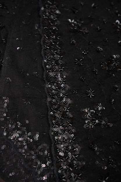Party Wear Net Saree with Sequins & Ready to wear blouse - Black