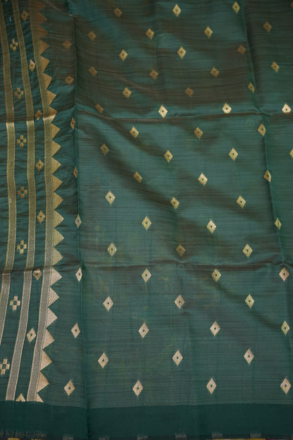 Khaddi Cotton Saree with Jamdani Pallu – Rust Maroon & Bottle Green