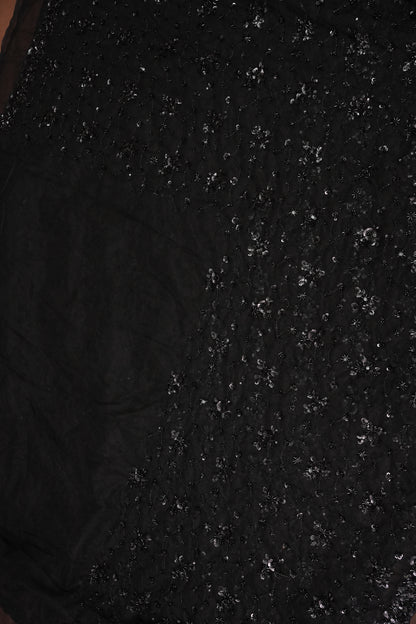 Party Wear Net Saree with Sequins & Ready to wear blouse - Black
