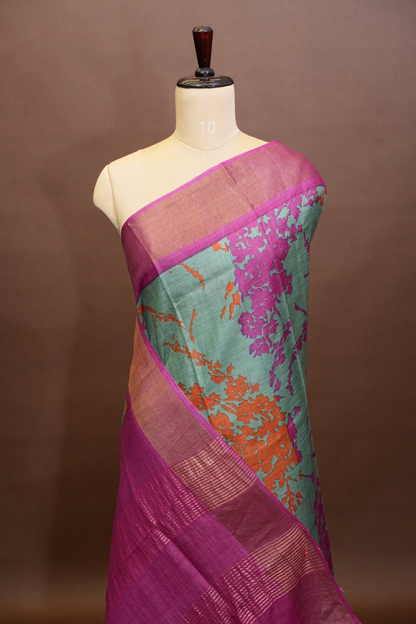 Floral Printed Pure Tussar Silk Saree - Teal Green | Silk Mark Certified