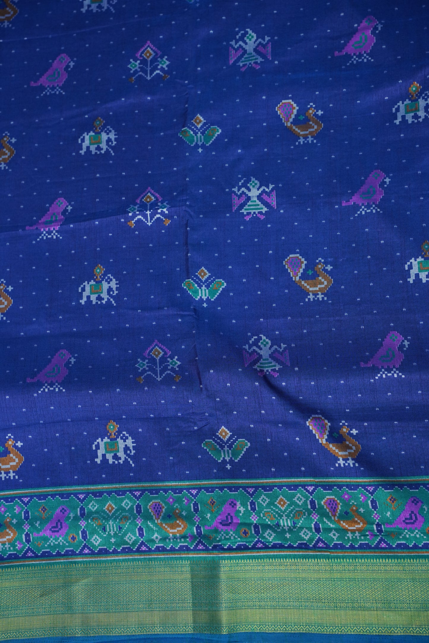 Royal Blue Semi Silk Saree with Traditional Ikat-Inspired Woven Motifs & Designer Pallu