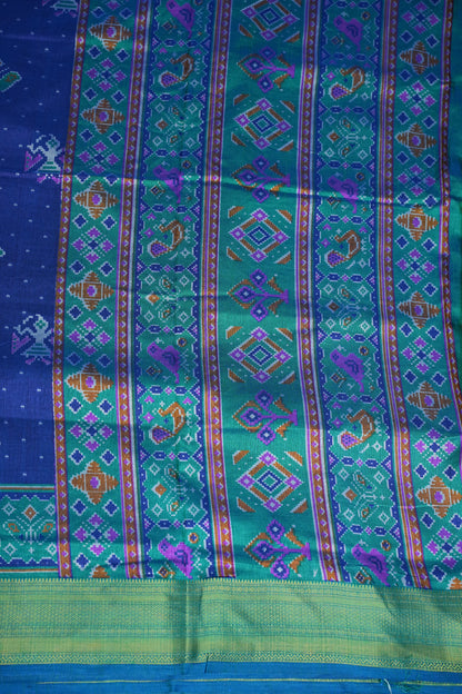Royal Blue Semi Silk Saree with Traditional Ikat-Inspired Woven Motifs & Designer Pallu