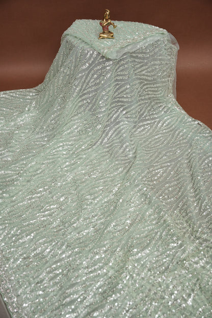 Party Wear Saree with Silver Bead & Sequin Embellishments - Mint Green