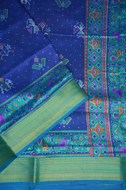 Royal Blue Semi Silk Saree with Traditional Ikat-Inspired Woven Motifs & Designer Pallu