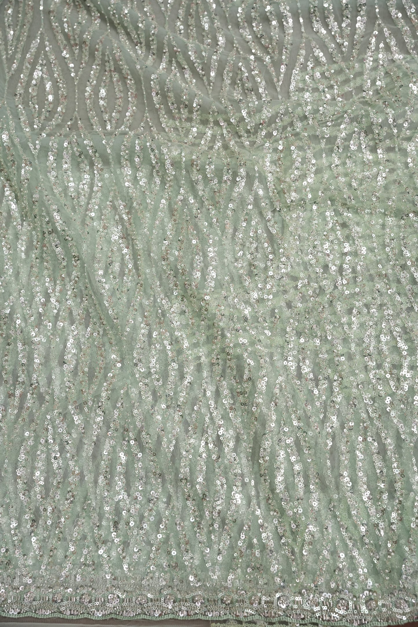Party Wear Saree with Silver Bead & Sequin Embellishments - Mint Green