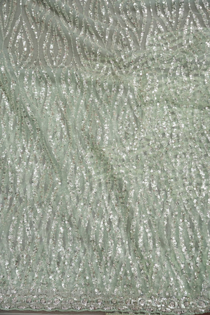 Party Wear Saree with Silver Bead & Sequin Embellishments - Mint Green