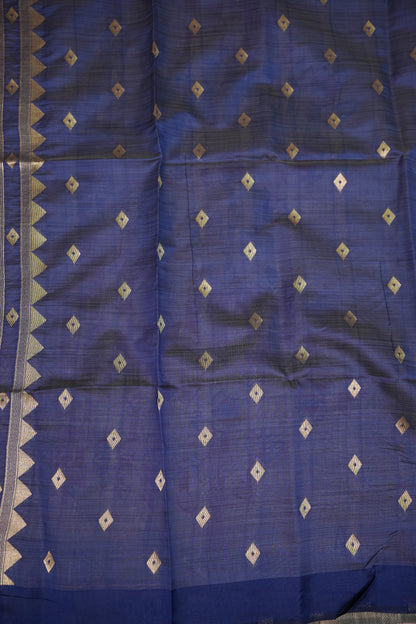 Khaddi Cotton Saree with Jamdani Pallu – Beige & Royal Blue